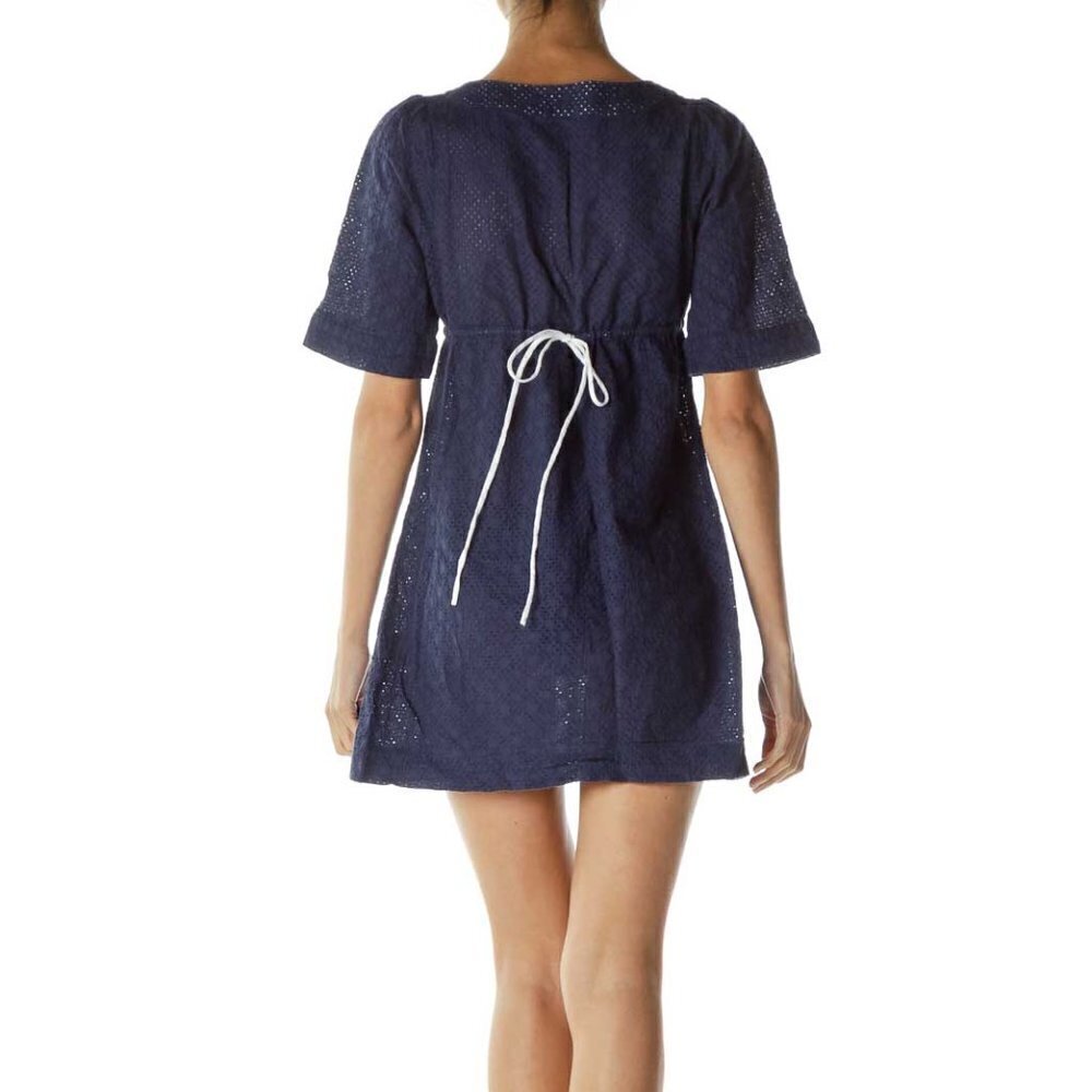 Shoshanna Navy Eyelet V-Neck Day Dress - Picture 3 of 3